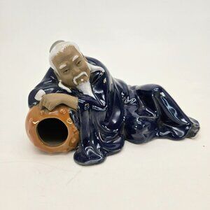 Chinese Mudman Reclining Vintage Figurine Drinking Sake With Pottery Jar JE136